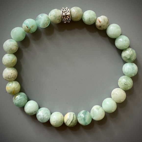 Natural Green Flower Angelite Handcrafted Bead Bracelet - Picture 2 of 5